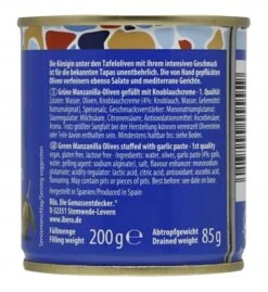 Ibero Spanische Grüne Manzanilla Oliven Mit Knoblauchcreme -Sicheres Lebensmittelgeschäft 4502082400 4013200555559 02.jpg